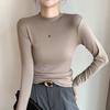 Women's Long Sleeved T-shirt Solid Color Half High Neck Round Neck Base Shirt