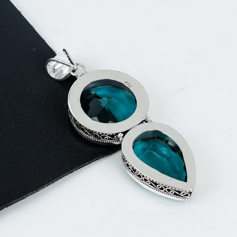 Amazing Indocolite Gemstone Pendant 925 Sterling Silver- Handmade Design, Everyday Wear Jewelry, Unique Indocolite Double Stone Pendant Gifts