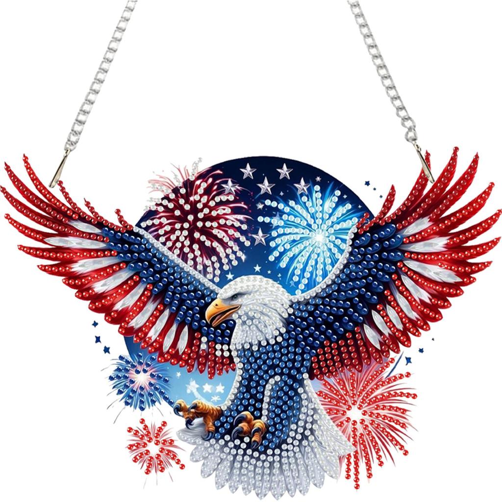 US Flag Eagle 2D Flat DIY Rhinestone Diamond Art Window Pendants Hanging Diamond Art Kits Window Hanging Art for Home Decor