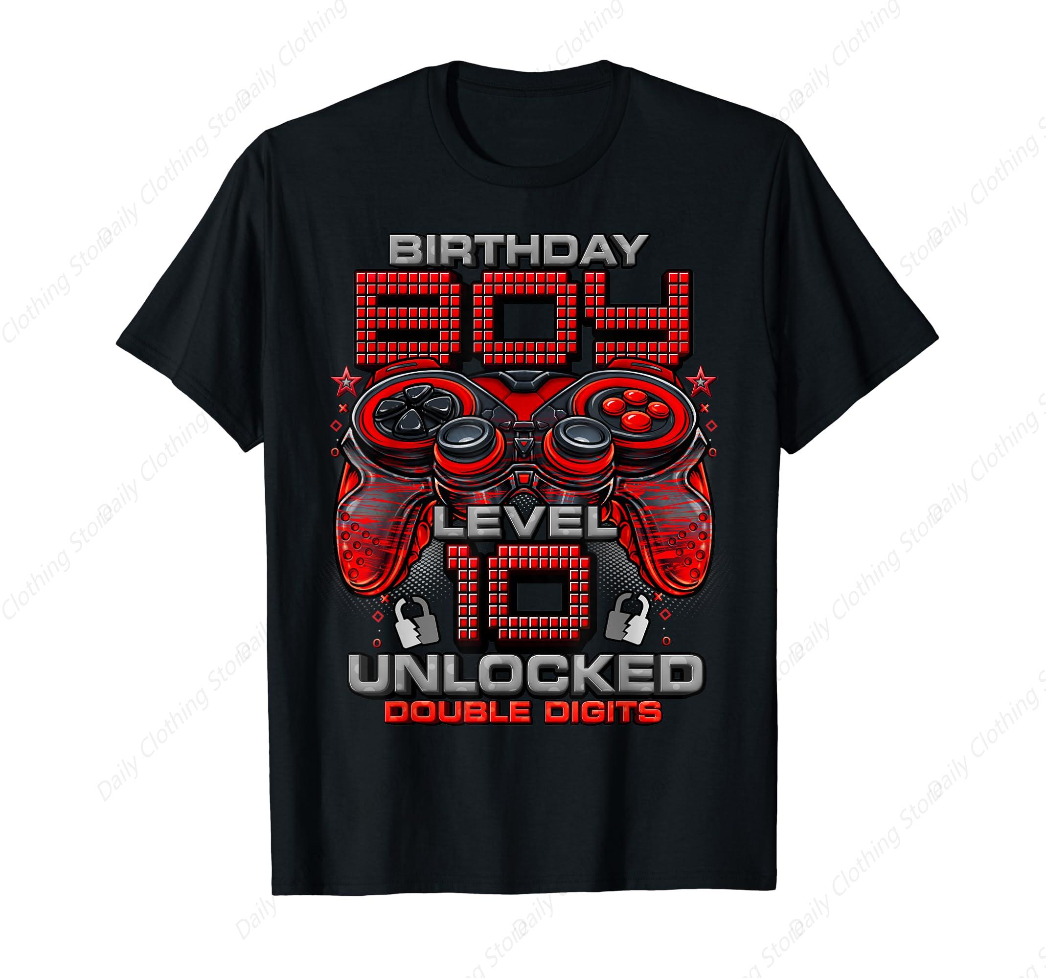 Level 10 Unlocked Awesome Since 2014 10th Birthday Gaming TShirt Funny Short Sleeves Prevailing Soft Tops Cotton Daily Leisure S