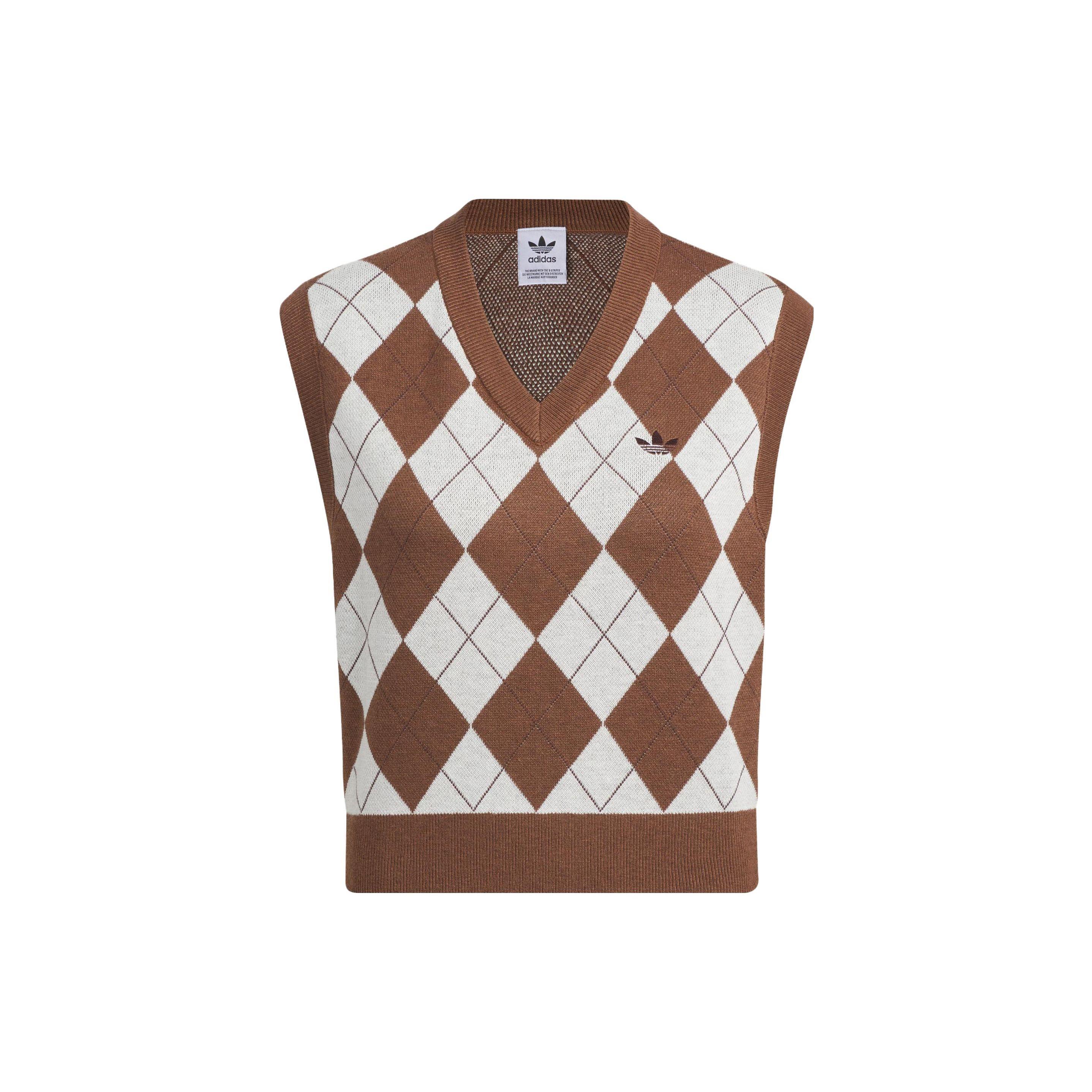adidas Originals Women s Argyle Knit V-neck Vest Brown Off White Women IX7815 XS