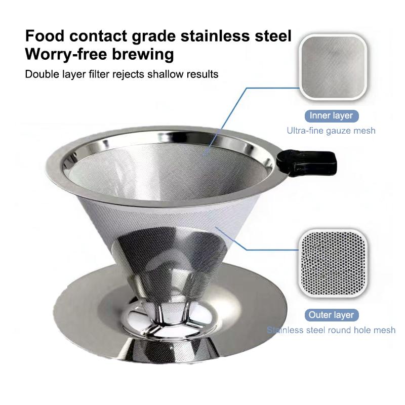 Stainless Steel Pour Over Coffee Filter Ultra Fine Mesh Space Saving Reusable Dripper for Office Staff Coffee Making