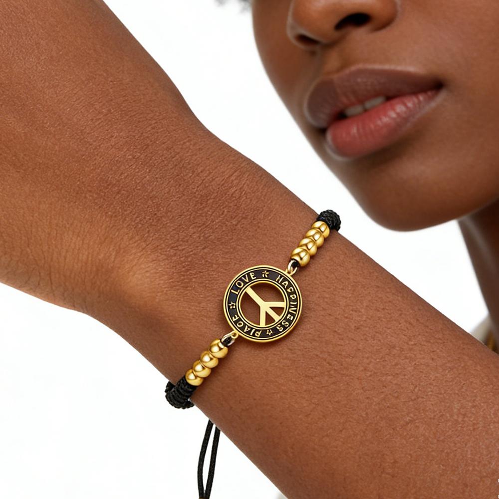 My Shape Peace Sign Symbol Bracelets for Women Men Black Red Braided Rope Chains Love Happiness Amulet Stainless Steel Jewelry