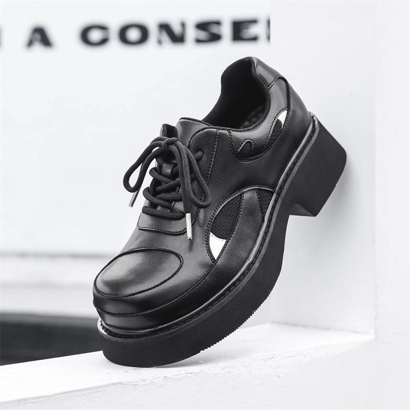 

2025 новая весна и осень британский стиль большая голова кожаные туфли мужские платформа увеличение роста нишевый дизайн туфли дерби 60711-R 38 чёрный