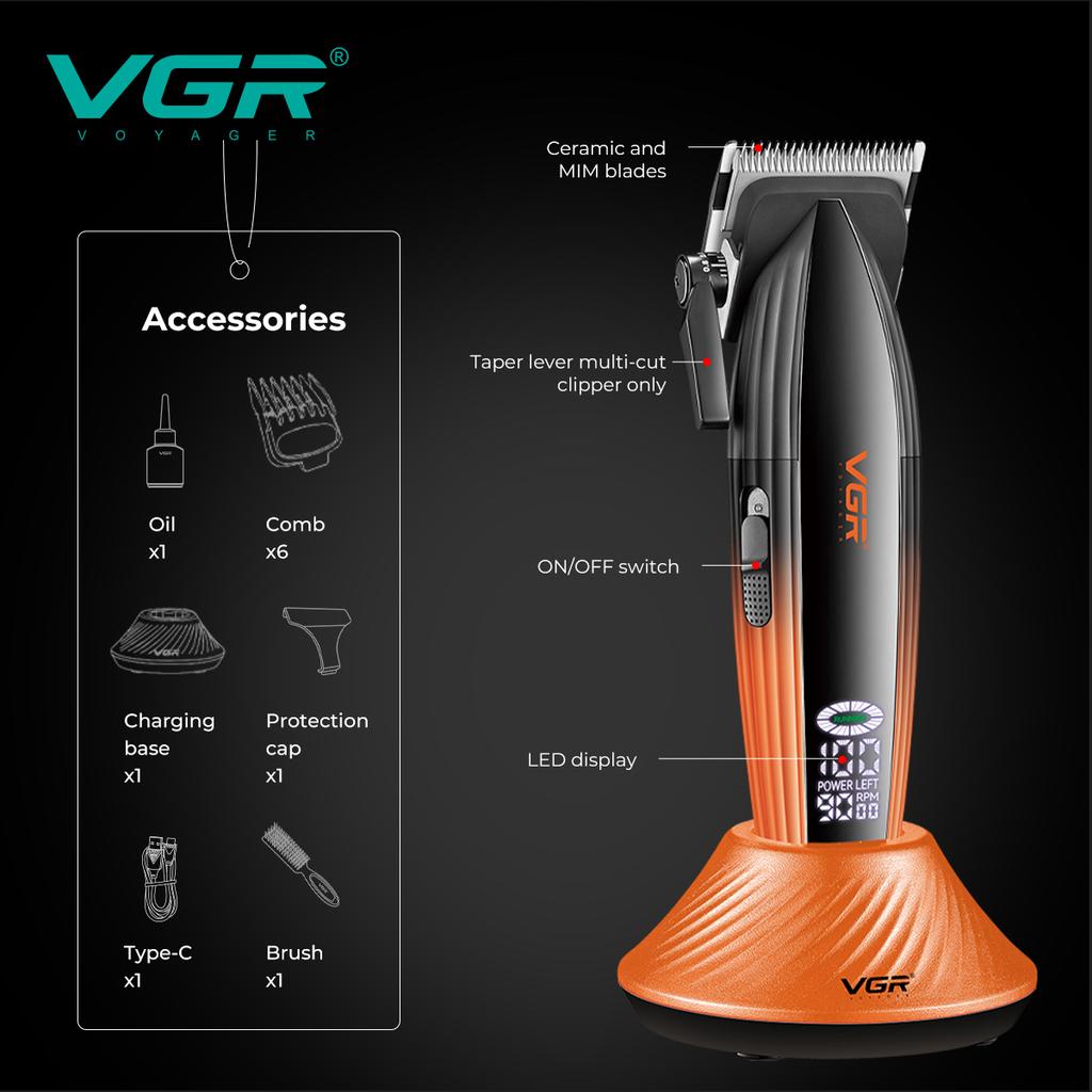 New VGR V-889C 9000RPM Hair Cutting Machine Hair Trimmer Adjustable Barber Clippers Metal Clippers Charging Base Trimmer for Men Home Razor Shaver