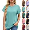 Women's T-Shirts - Spring Summer Women's Solid Color Crew Neck Loose Short Sleeve T-shirt Casual Tops Women, Cross-border Daily Fashion