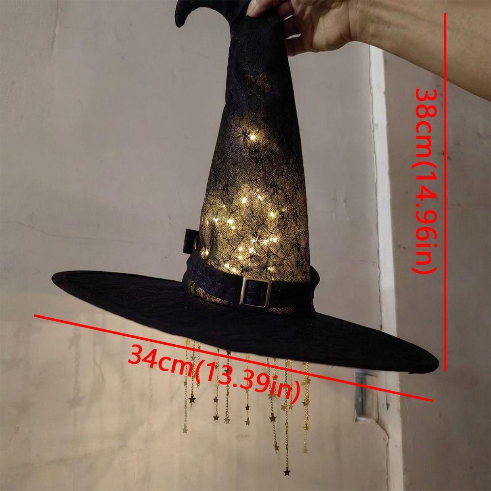 Glowing LED Witch Hat Hanging Chime Hollow Out Halloween Witch Hat Decor Halloween Party Decor