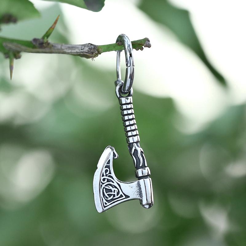 

One Set Vintage Ax Fashion Weapon Earrings Nordic Men Teen Stainless Steel Odin Ax Raven Jewelry Stud Earrings Personality Gift