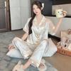 Sweet And Cool Girl Ice Silk Pajamas Women'S Summer Short-Sleeved Trousers Casual Lazy Style Loungewear Can Be Worn Outside