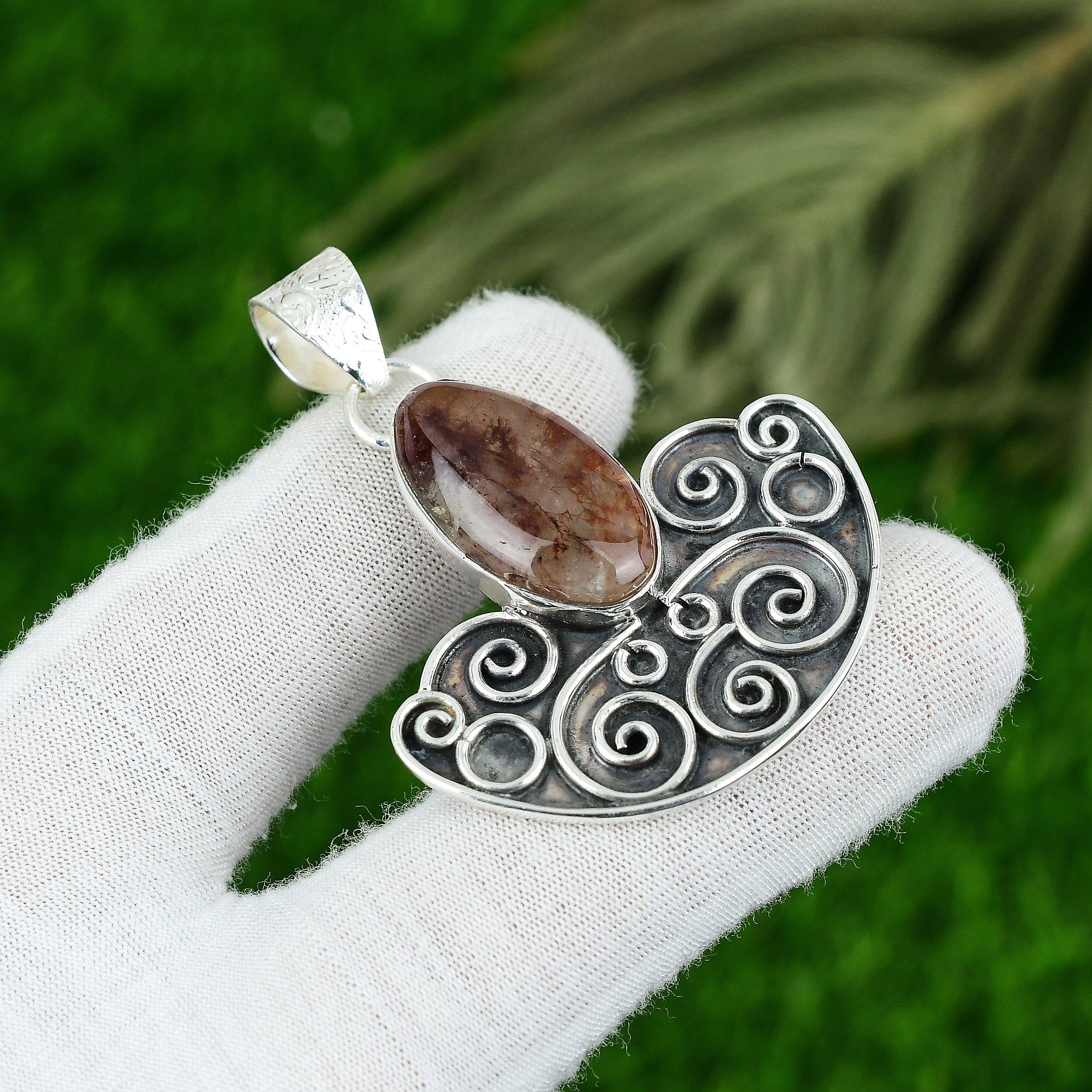 

925 Silver Oval Natural Elestial Quartz Anniversary Bezel Wife Pendant Jewelry