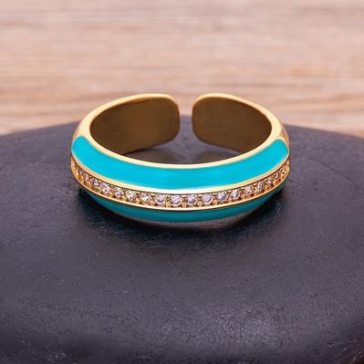 New Arrival 9 Colors Enamel Adjustable Opening Zircon Ring For Women Wedding Party Jewelry Trendy Candy Stackable Finger Ring