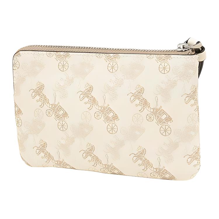 New COACH Corner Zip Coated Canvas With Smooth Leather Coin Purse, Clutch Women's Cream White 88083-SVQB9