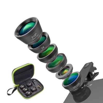 CHEST Universal 6 In 1 Phone Camera Lens Fish Eye Lens Wide Angle Macro Lens CPL/Star Filter 2X Tele for