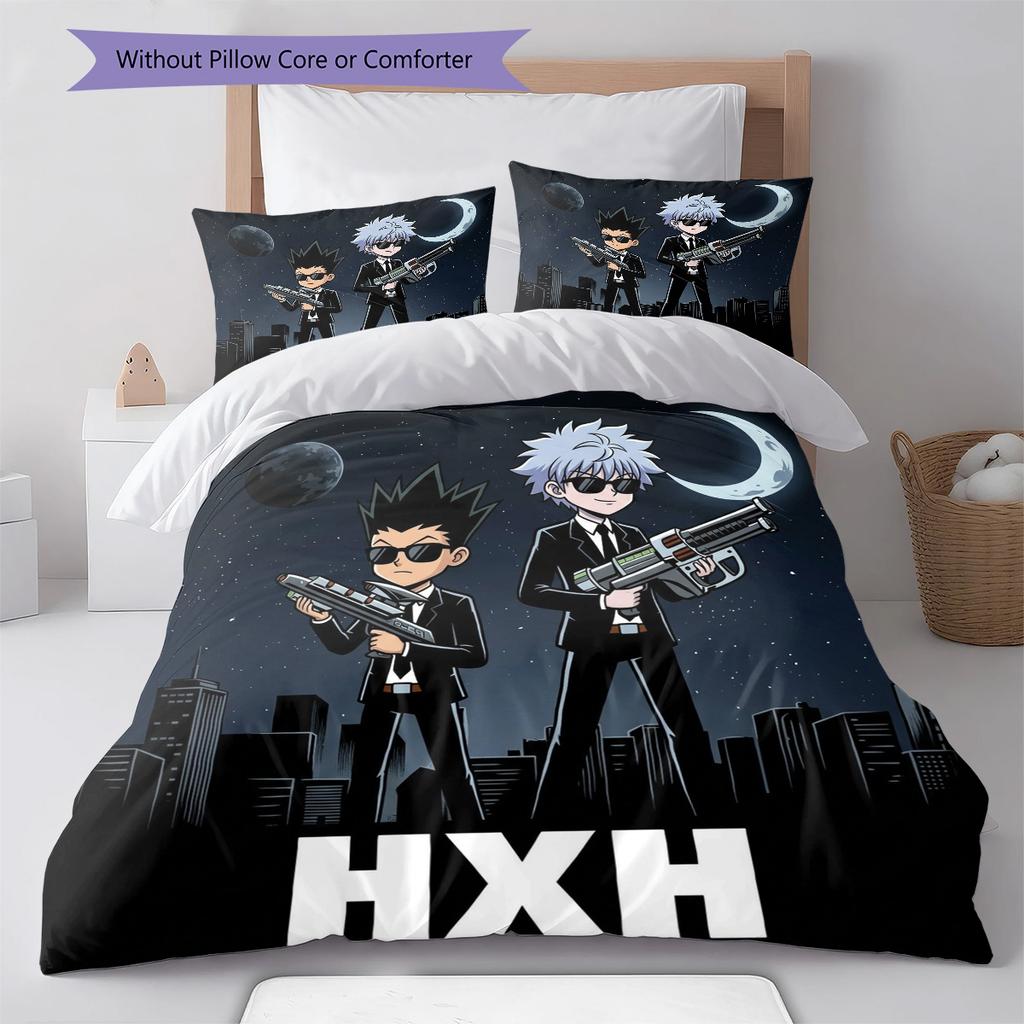 Hunter X Hunter Pattern Bedding Quilt Set Quilt Cover Pillowcase Home Birthday Gift(1 * Duvet Cover + 2 * Pillowcase, Without Core)