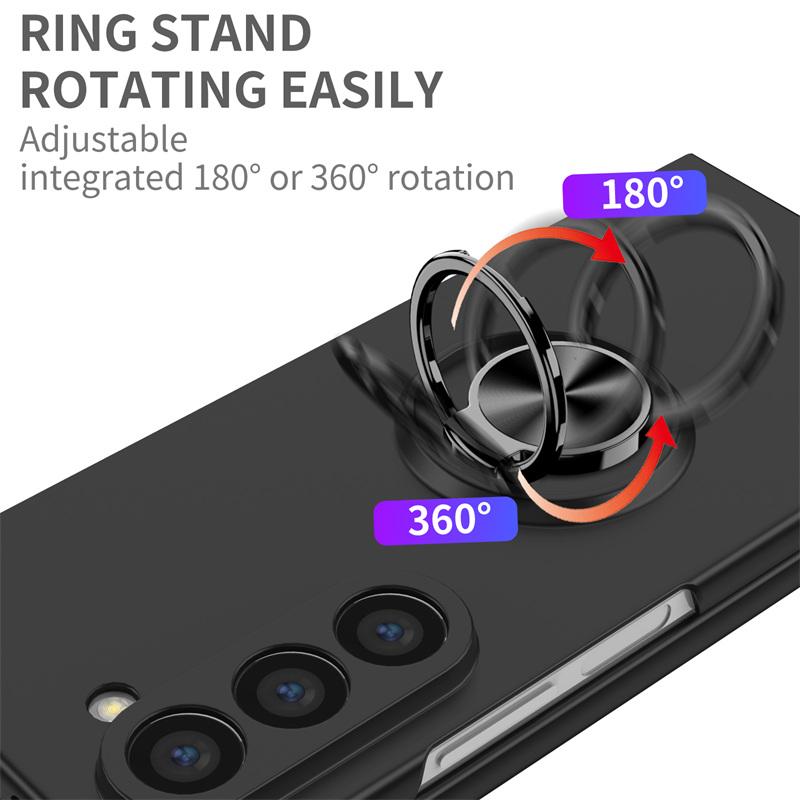 Ultra Thin Matte Hard PC Folding Phone Case for Samsung Galaxy Z Fold 7 6 5 4 3 360 Rotating Ring Holder Cover