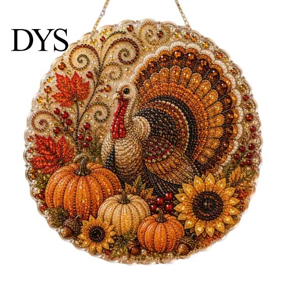 Window Hanging Art Autumn Diamond Painting Pendant, Acrylic Ornament, Decorative Craft for Outdoor Porch Decor Harvest Festival, Fall Theme