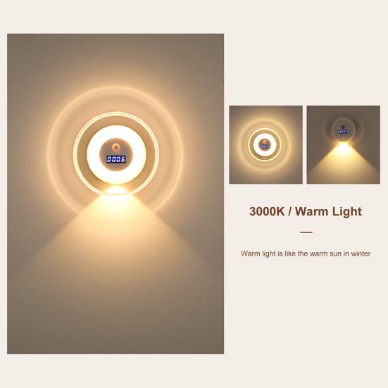 LED Motion Sensor Night Light with Digital Clock 3 Color Temperatures Stepless Dimming Motion Activated Night Lamp