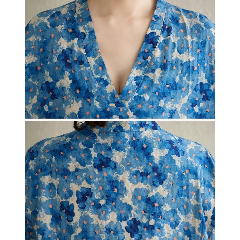 DIMANAF Neues 2025 Übergröße Sommerkleid Damen Floral Vintage Lässig V-Ausschnitt Kleid Lockeres Kleid Maxi