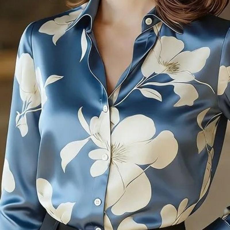 Floral Printed Satin Blouse, Perfect for Everyday Wear and Business Meetings