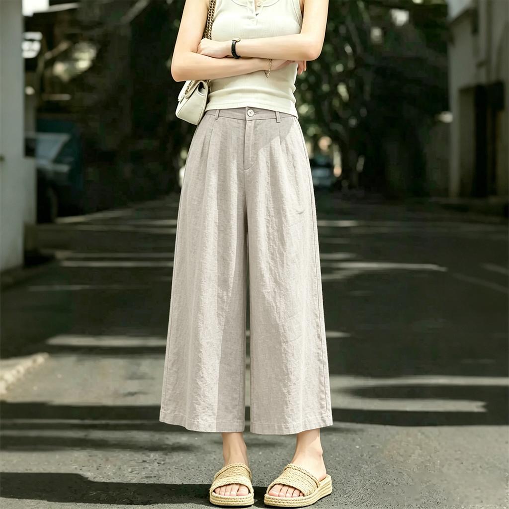 Fashion Loose Linen Thin Nine-point Casual Wide-leg Pants Women's 1116 Summer Thin High-waisted Straight-leg Pants