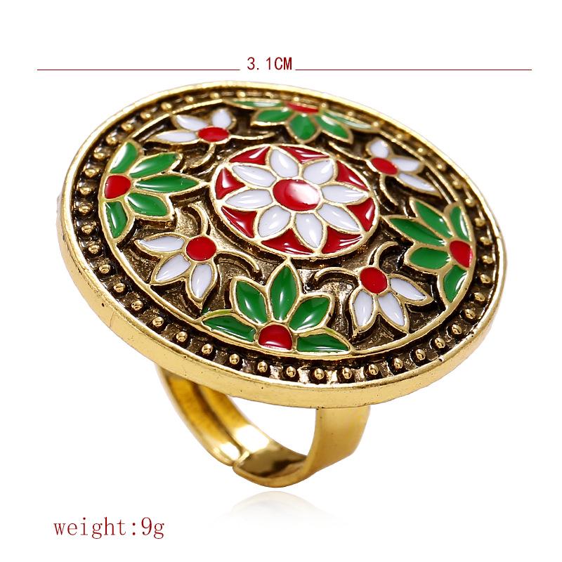 Retro Enamel Flower Ring: European & American Geometric Bohemian Style for Women