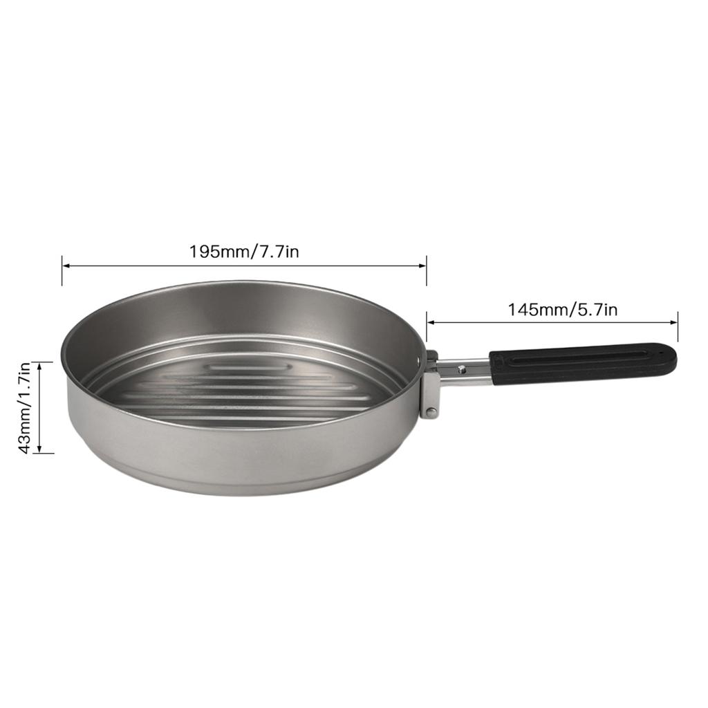 1100ml Titanium Fry Pan Ultralight Grill Frying Pan with Folding Handle for Outdoor Cooking Camping Hiking Backpacking