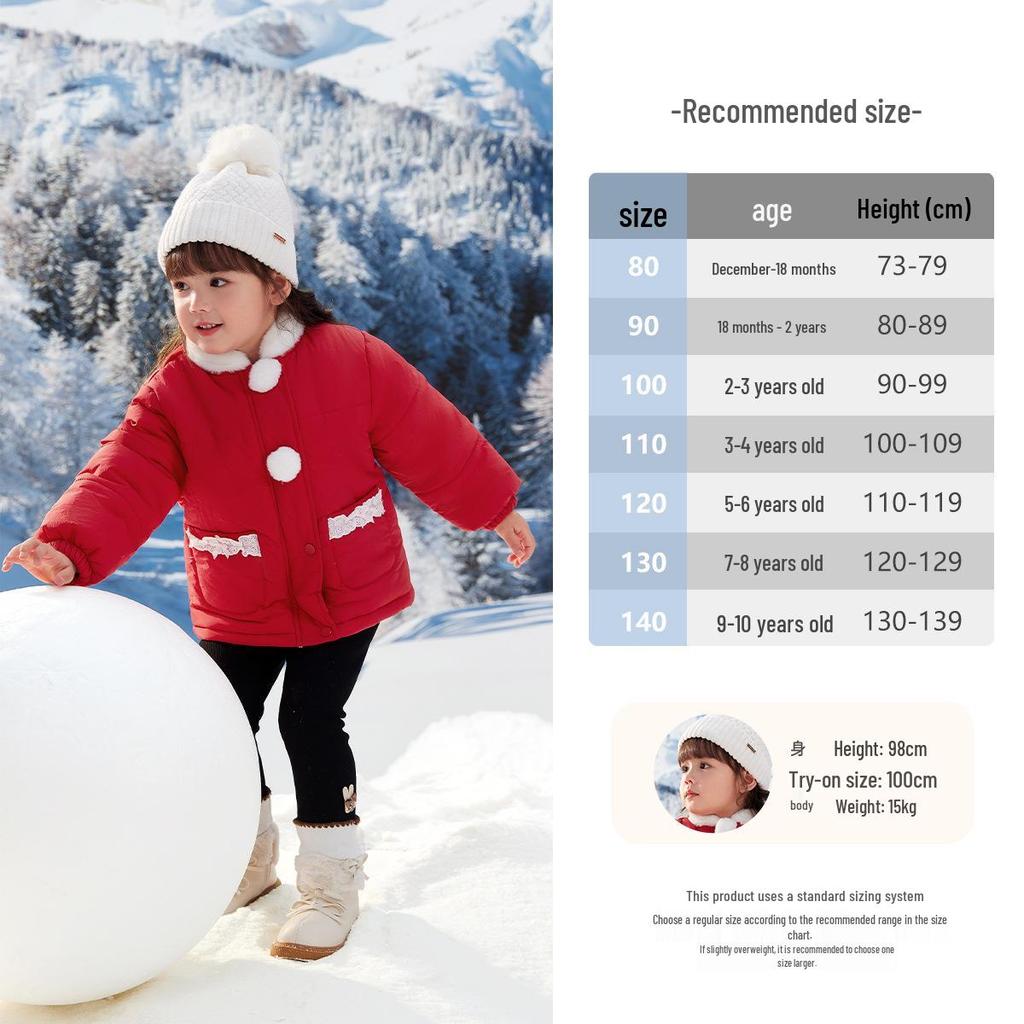 Girls' Winter Cotton Jacket: Plush-Padded Coat for Stylish 3-Year-Olds