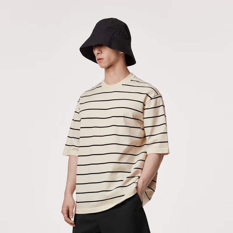 CROQUIS Men's Loose Fit Striped Short Sleeve Knit Shirt