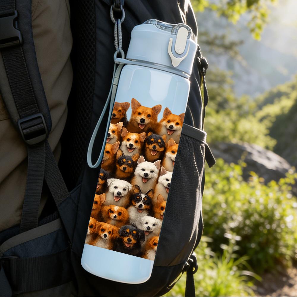 1PC Diverse Puppy Grid Collage 750ml Color Plastic Sports Water Bottle Leakproof Flip Straw Lid For Sports Office Home Use