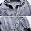Autumn and Winter Multi Pocket Versatile Top Hooded Jacket Women Loose Button Patchwork Outwear Jean Coat