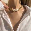 Salircon New Punk Cuban Chains Necklaces Women Vintage Imitation Pearl Pendant Necklace Girl Choker Fashion Accessories Jewelery