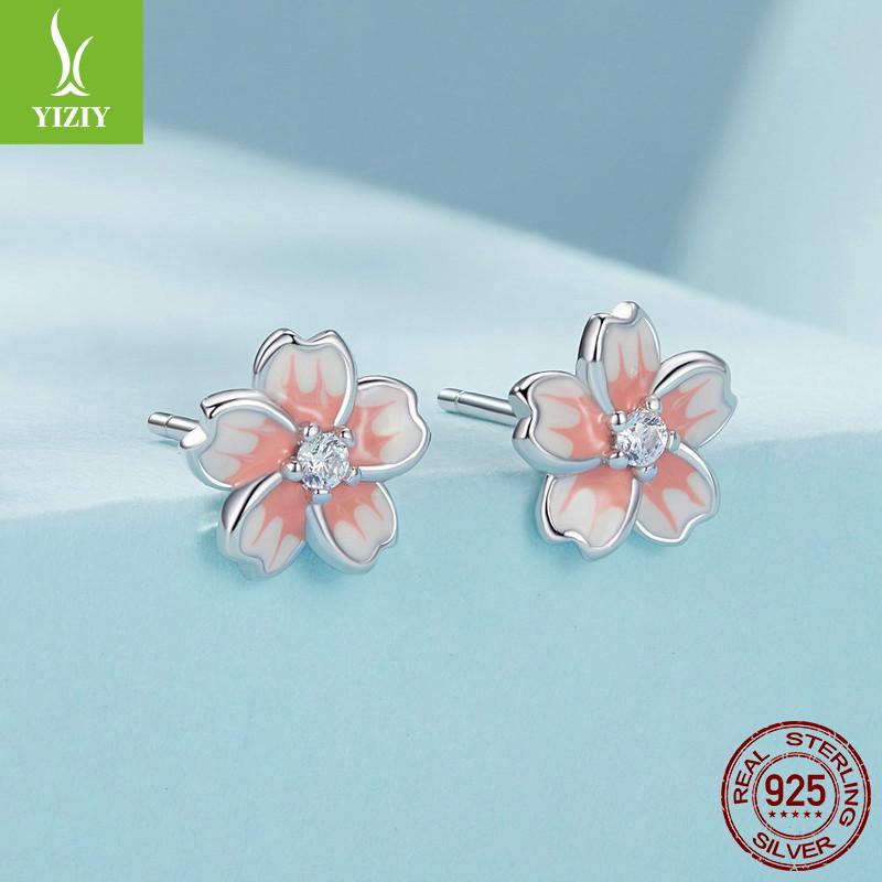 Yin Ziyun Cherry Blossom Pink Gradient Sterling Silver Earrings - Romantic Floral Birthday Gift
