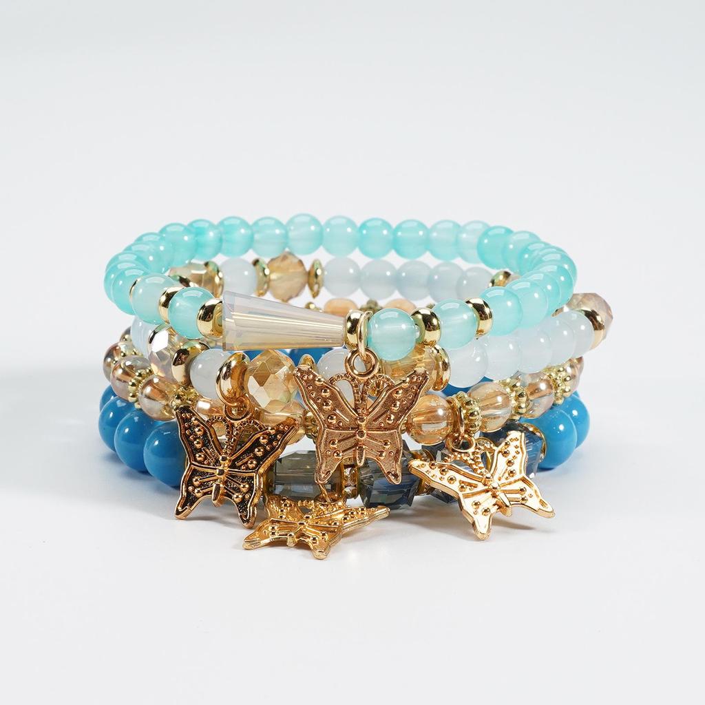 Bohemian Multi-layer Beaded Bracelet with Butterfly Pendant