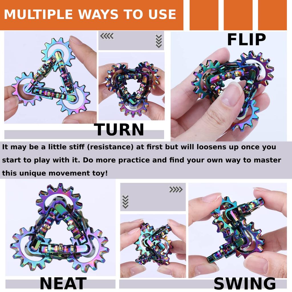 MAKWEN Infinity Gear Fidget Toy Flippy Metal Fidget Finger Toy Stress Anxiety Adult EDC Fidget Cool and Enchanting - Never-Ending - Relief, Relief, -