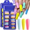 100PcsFalse Nail Wearable Full Cover Solid Color Pointed Long Ballerina Blue Pink Nail Tips False Nail Stickers