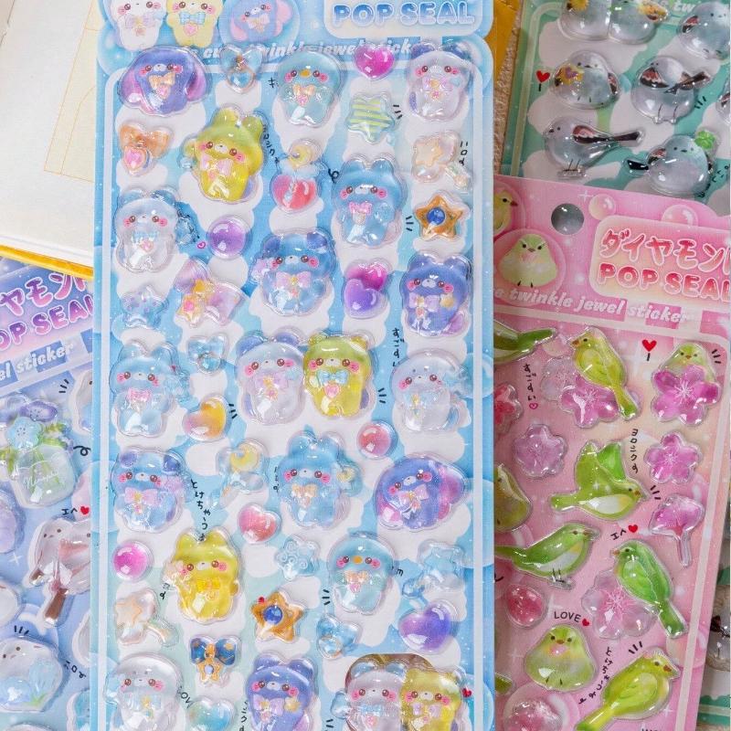 3D Crystal Glitter Stickers - Cute Cartoon Animal Waterproof Decals, DIY Journal Decor & Kids Reward Stickers