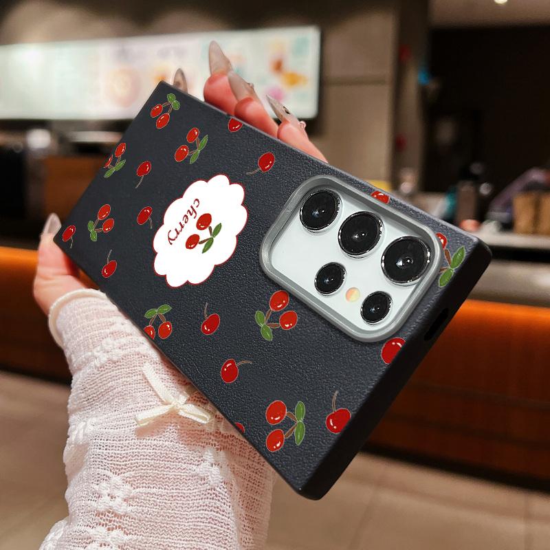 Cherry Pattern Soft Tpu Case for Samsung S25 S24 Fe S23 Ultra S22 S21 A16 A15 A55 A56 A35 A36 A25 Shockproof Slim Leather Texture Case Cover