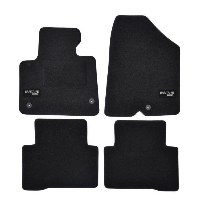 Tapis de sol - Hyundai - Santa Fe 2013-2017 - Velours noir - 4 pièces - Antidérapant