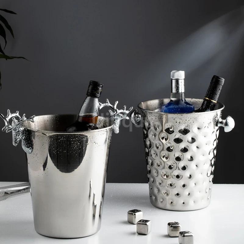 Fashionable and creative ice bucket Stainless steel golden hammer pattern ice bucket red wine champagne ice wine barrel