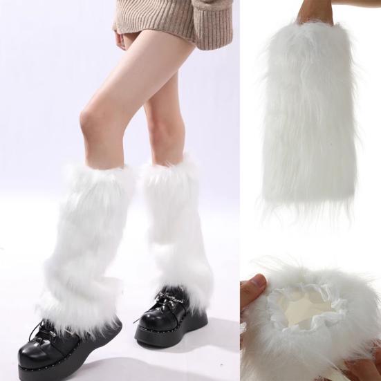 Faux Fur Leg Warmers Women Solid Color Fuzzy Long Boot Covers Fluffy Shaggy Leg Warmers for Christmas Costume Nightclub Street Wear
