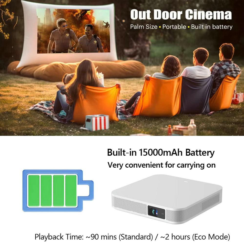 Vivicine Proiector portabil S500 Android 13 DLP 4K proiectoare native 1080P focalizare automată cu baterie de 15000 mAh pentru cinema, exterior, camping