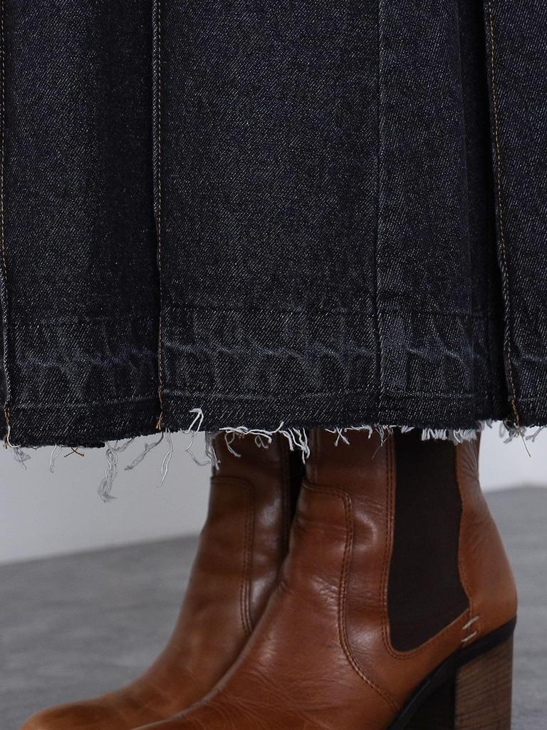 Skirt Wide Pleated Denim Skirt BLACK M [Beams Heart] Women's