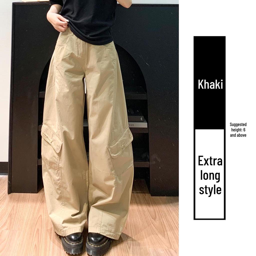 Women's Army Green High-Waisted Wide-Leg Cargo Pants - Petite, Loose-Fit, Slimming, Casual Spring 2026 Style