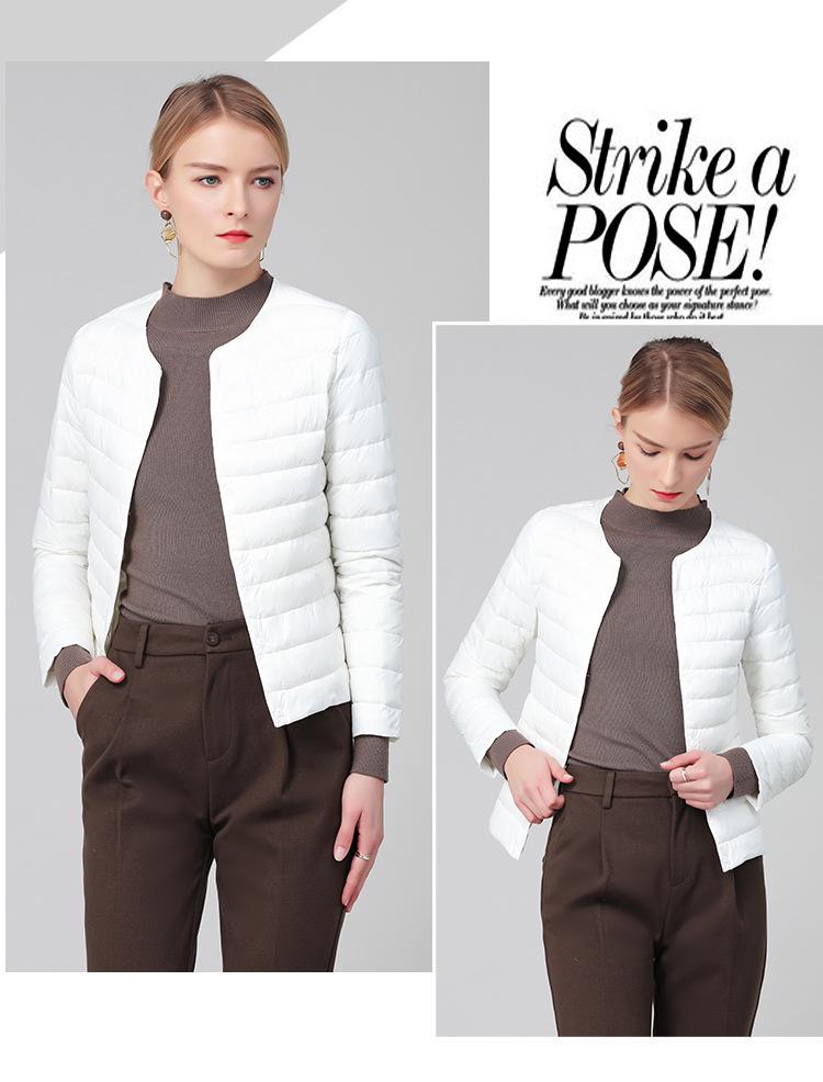 2025 Women's Round Neck White Duck Down Jacket – Comfortable, Versatile, Short, Solid Color, Cold Protection