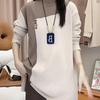 Women's Mid-Length Color Block Half-High Neck Base Layer Top - Autumn/Winter Style, Thickened Plus Velvet, Plus Size, Slimming, Stylish Design