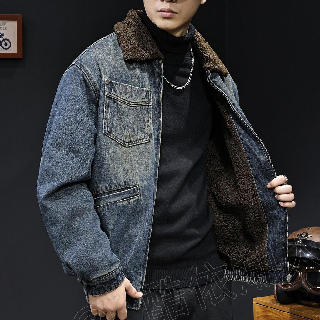 Men's 2025 Winter Lambswool Collar Denim Jacket - Thick, Warm, Cotton-Padded, Plus Size
