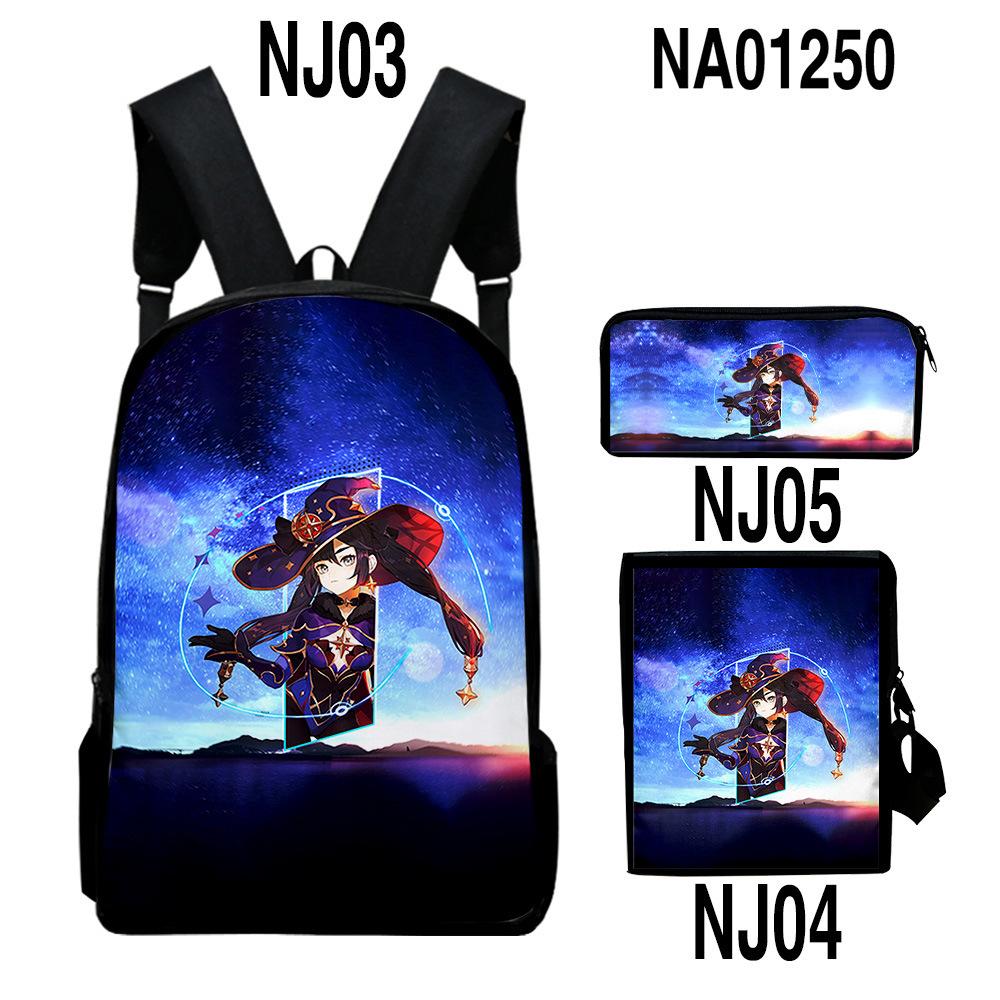 Classic Novelty Genshin Impact 3D Printed 3pcs/Set Pupil School Bags Laptop Daypack Backpack Inclined Shoulder Bag Pencil Case