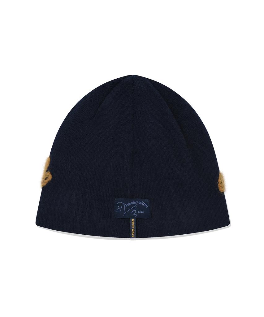 WACKY WILLY Mink Yarn Typo Beanie Navy