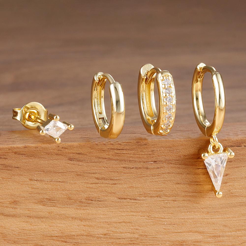 4PCS Stainless Steel Cubic Zircon Dangle Earring Set for Women Unique Geometric Triangle Pendant Earring Piercing Jewelry