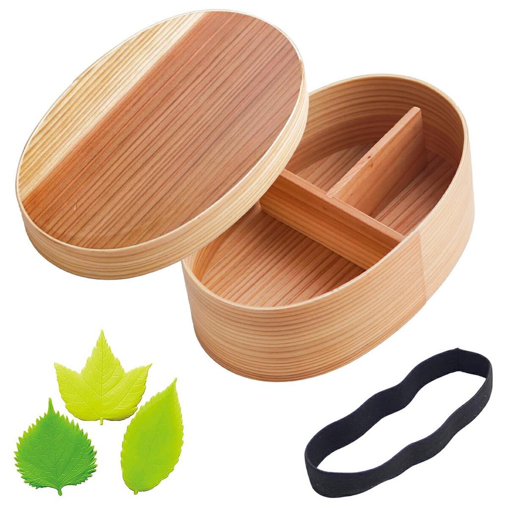 Dento Honpo Wooden Bentwood Bento Microwave and Dishwasher Large Includes Lunch and Silicone Leaf Finished In Japan with Yamanaka Perfect for Sports